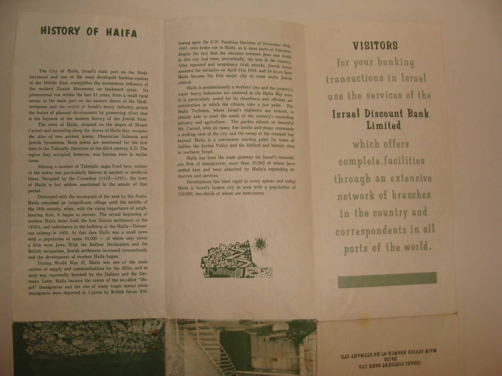 Map Jewish Judaica 1957 Israel Israeli HAIFA Tour Guide English