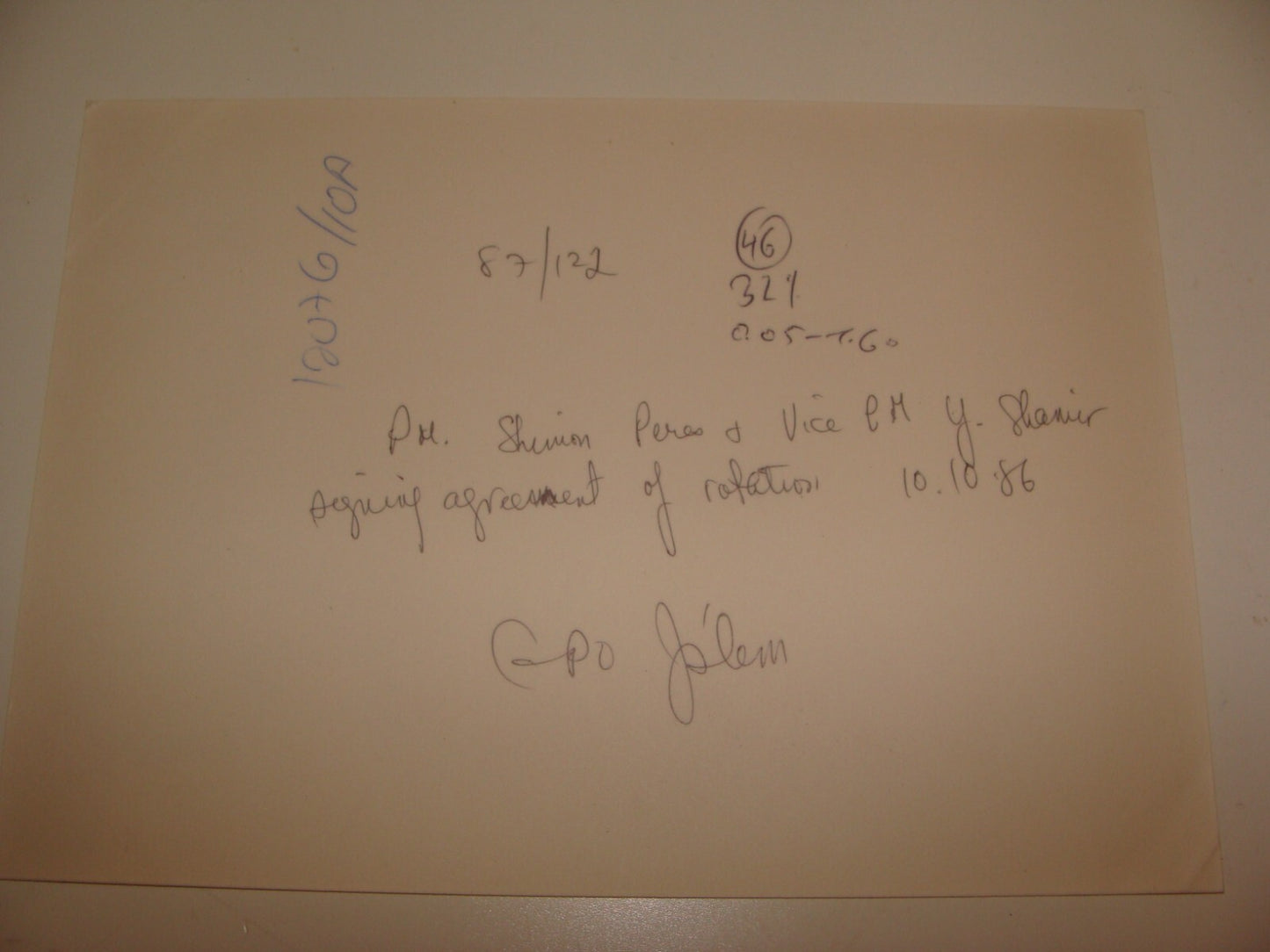 Pol Press Photo Israel Israeli Prime Minister Shimon Peres Vice Yitzhak Shamir