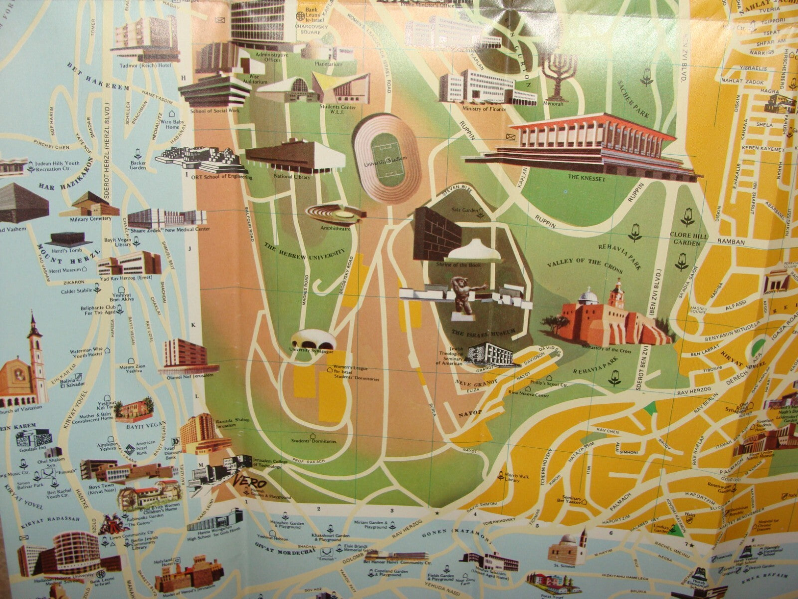 Jewish Judaica Israel JERUSALEM Pictorial Map Amir Publishing 1980 Guide