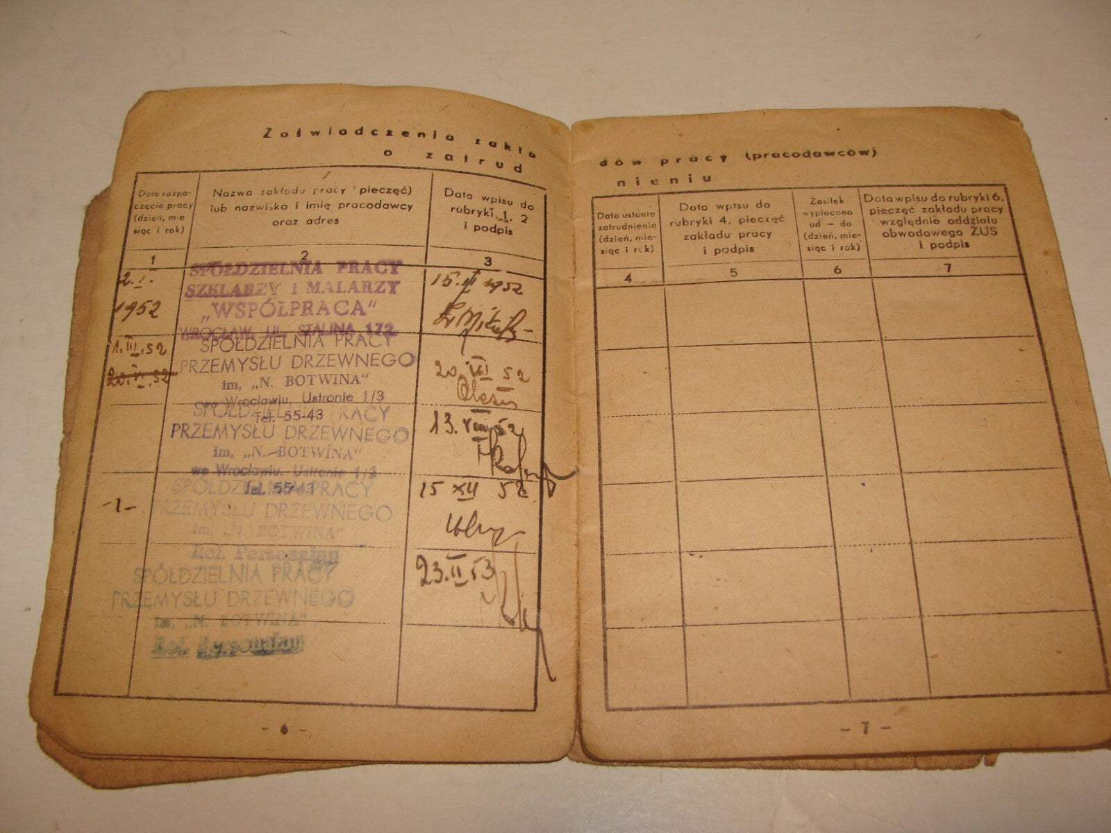 Card Jewish 1950s Poland Wroclaw Polish Insurance Certificate Identity