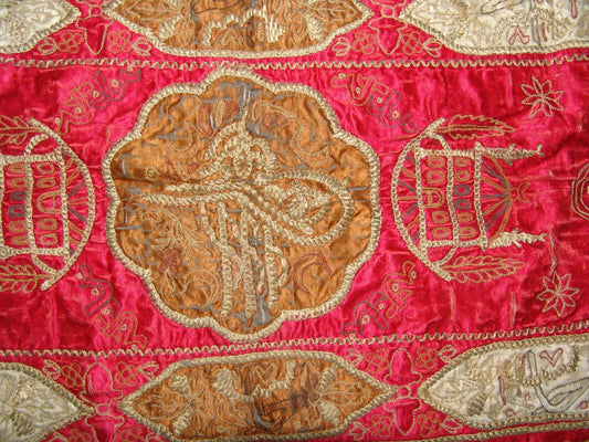 ANTIQUE OTTOMAN TURKISH ISLAMIC EMBROIDERY TUGRA PANEL TEXTILE