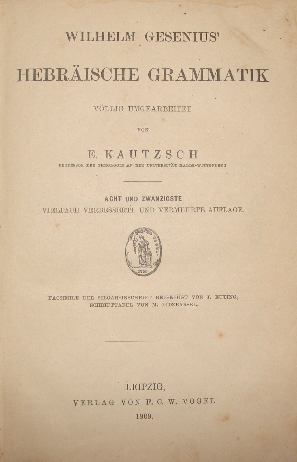 Germany Jewish Judaica Antique 1909 Wilhelm Gesenius' Grammatik Hebrew Gemran