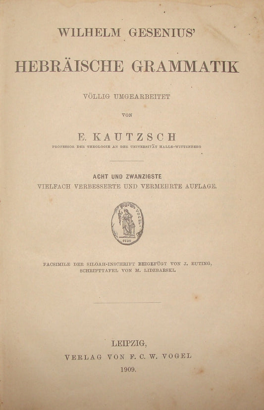 Germany Jewish Judaica Antique 1909 Wilhelm Gesenius' Grammatik Hebrew Gemran