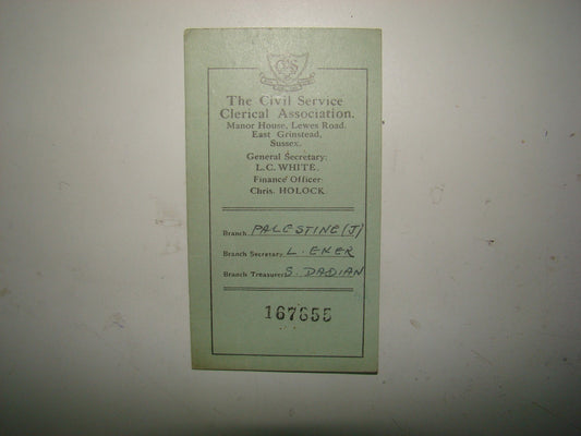card Palestine jewish 1946 civil service clerical association CSCA british ID