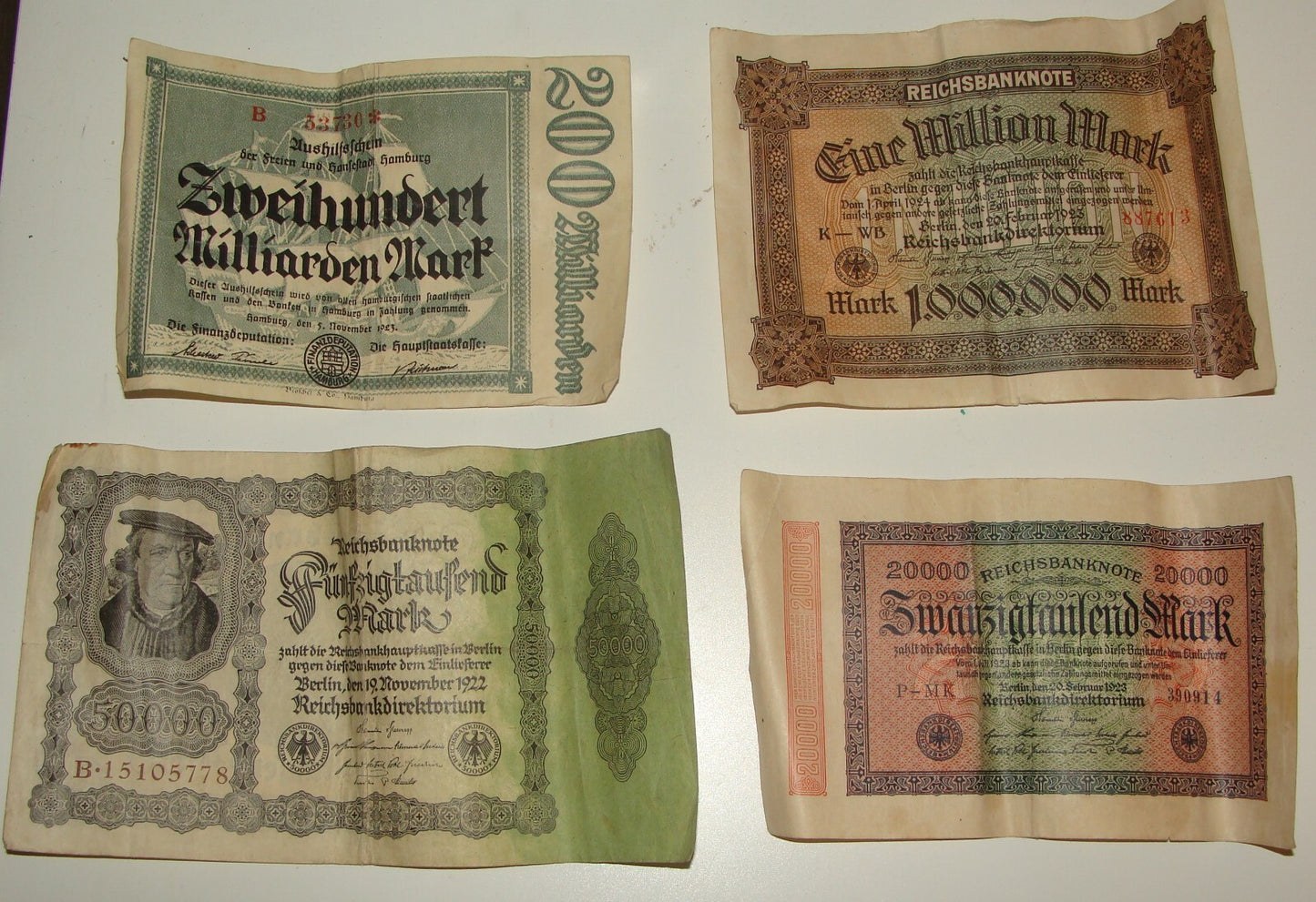 Germany 1922 1923   20000 \ 50000 \ 200 Milliarden \ 1000000 Mark Banknote x4