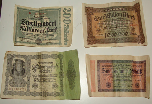 Germany 1922 1923   20000 \ 50000 \ 200 Milliarden \ 1000000 Mark Banknote x4