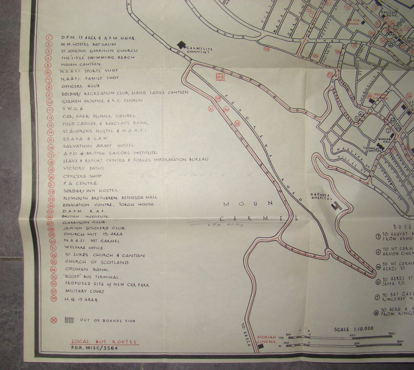 RARE Palestine Eretz Israel WW2 1945 British Army Sarafand Map Haifa Route Bus
