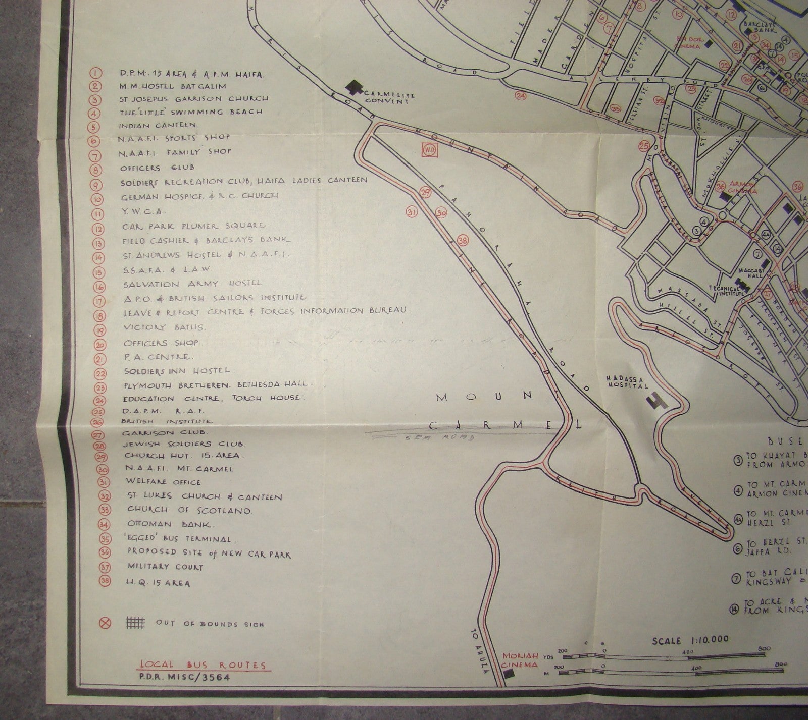 RARE Palestine Eretz Israel WW2 1945 British Army Sarafand Map Haifa Route Bus
