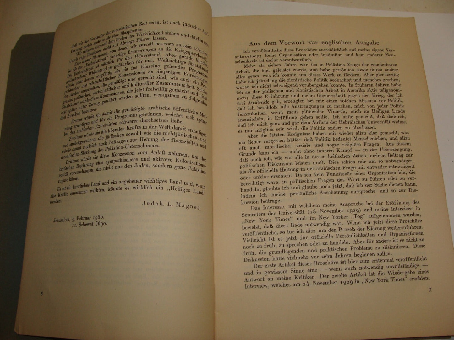 Booklet Palestine Jewish Judaica 1930 German Leib Magnes Zionist Politics Israel