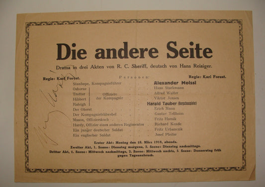 DIE ANDERE SEITE Austria Wien Theater Opera HANS REISIGER KARL FOREST 1918