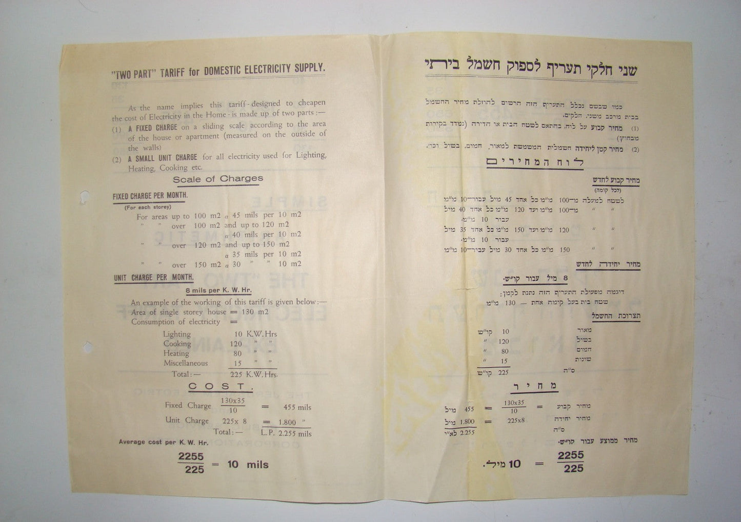 Palestine Jewish hebrew israel advertise Electric Tariff Public Service