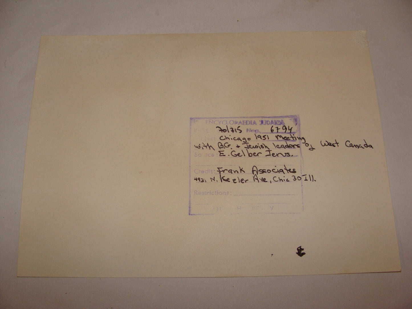 Pol Photo Print, Jewish Judaica 1951 BEN GURION Israel Prime Minister Chicago