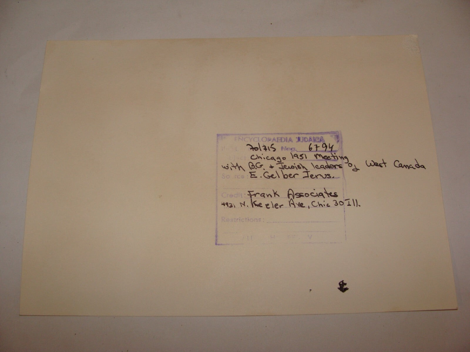 Pol Photo Print, Jewish Judaica 1951 BEN GURION Israel Prime Minister Chicago