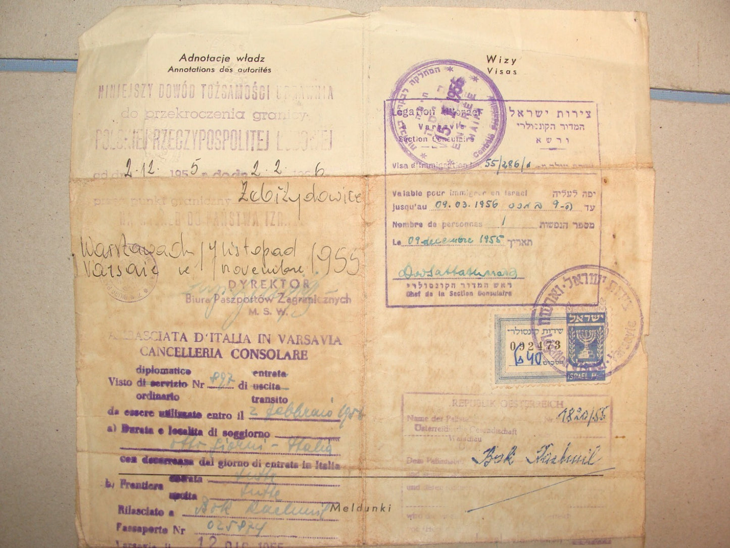 Card Jewish Judaica 1950s Poland Identity Passport Israel Consul Consulate Visa