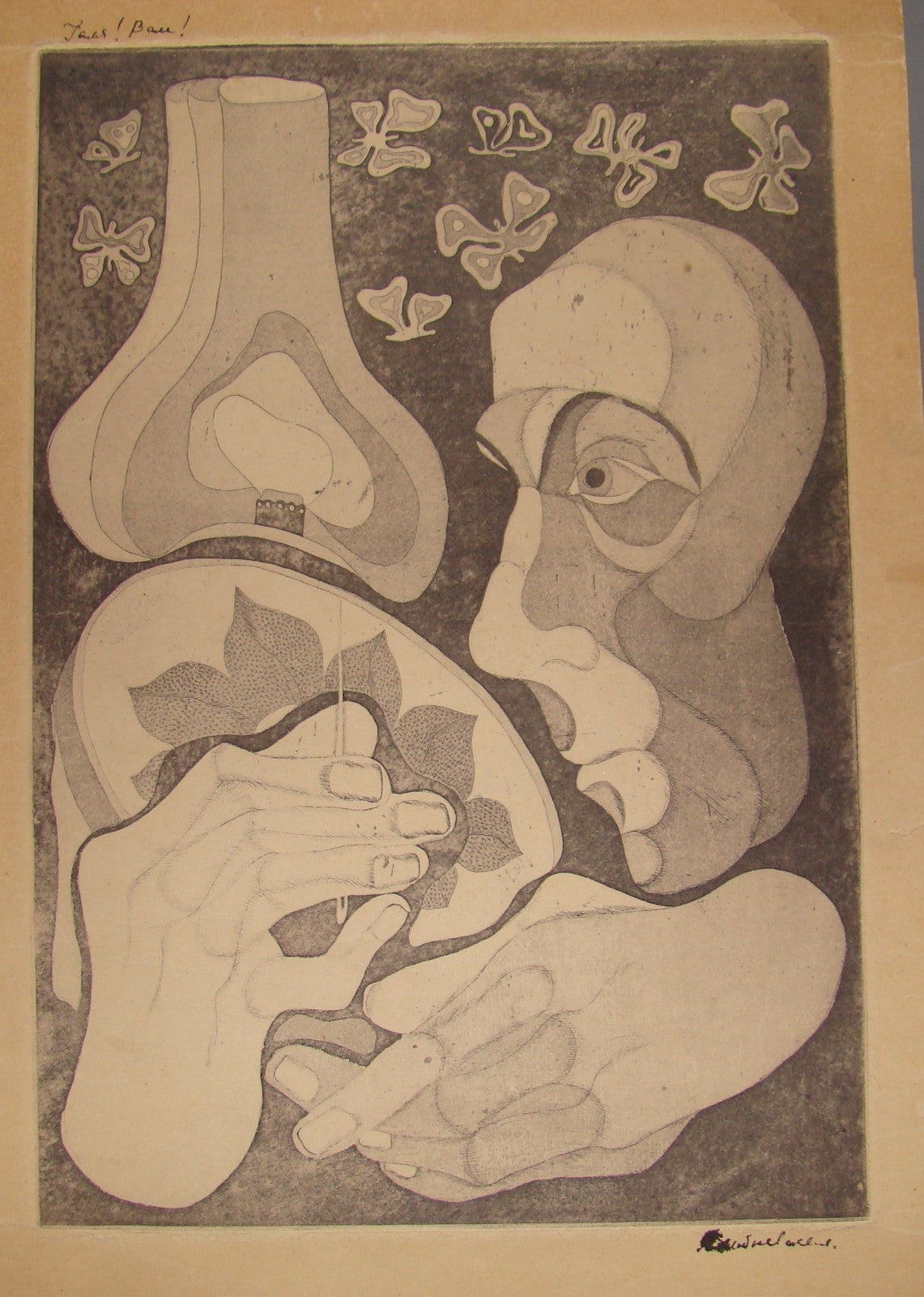 Signed Artist Etching Engraving Picasso Salvador Dali Style Surrealistic Art