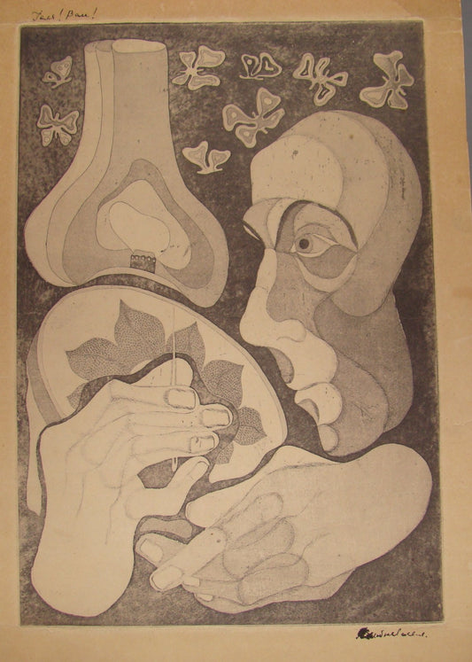 Signed Artist Etching Engraving Picasso Salvador Dali Style Surrealistic Art