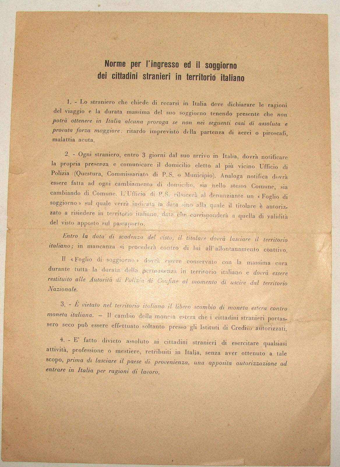 WW2 ? Italy Italia Territory Letter Entry Rules Citizenship Residence German