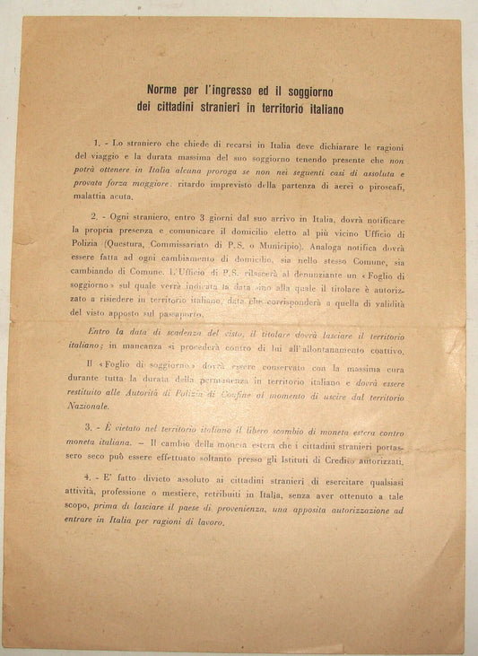 WW2 ? Italy Italia Territory Letter Entry Rules Citizenship Residence German