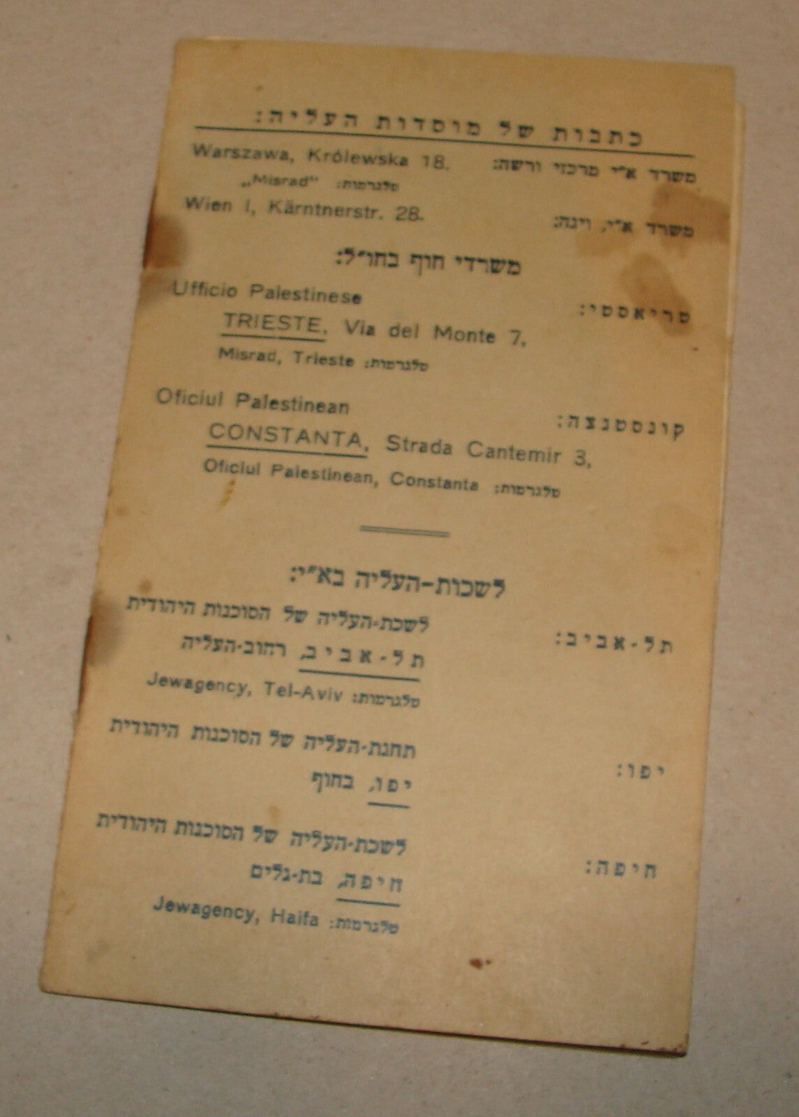 Jewish Agency Palestine Israel Warsaw Office German Immigrant Certificate Hebrew