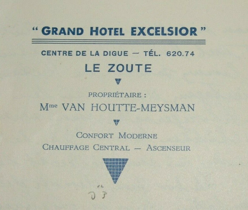 GRAND HOTEL EXCELSIOR hotel letterhead logo 1938 Belgium french