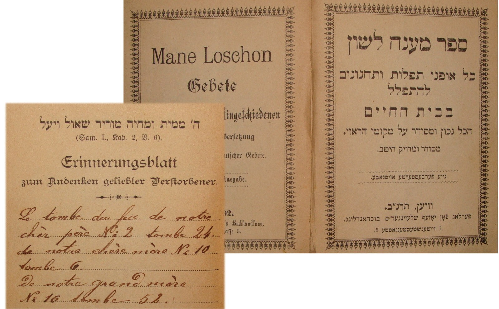 Book Jewish Judaica Antique 1892 Austria Vienna Wien Prayer Hebrew German