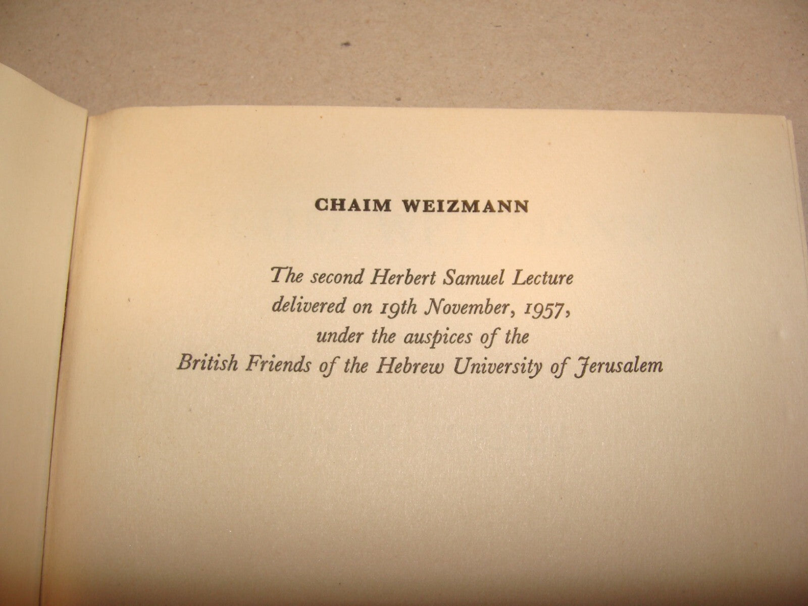 Book Jewish Judaica London 1957 Chaim Weizmann Herbert Samuel Lecture Zionism