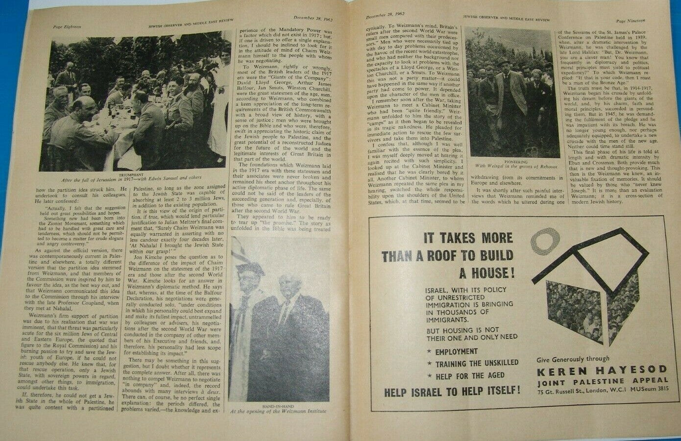 Newspaper Jewish observer israel israeli Moshe Dayan middle east review ad 1962