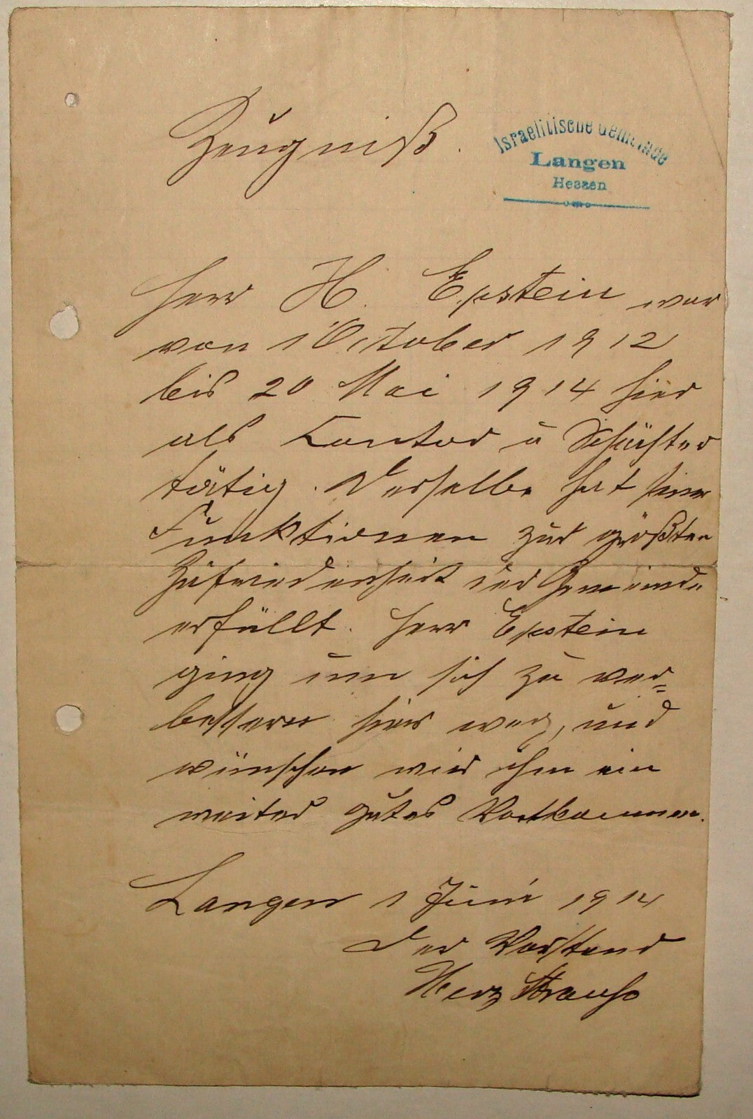 Germany Letter Jewish Judaica 1910s German Langen Hessen Jews EPSTEIN