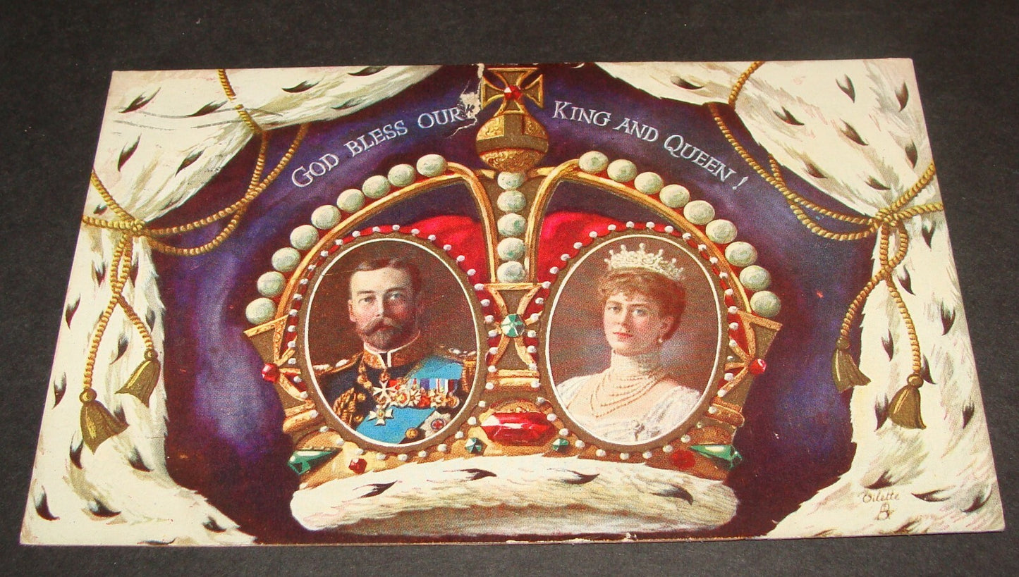 1911 Coronation Series Postcard England UK Britain King Queen George V God Bless