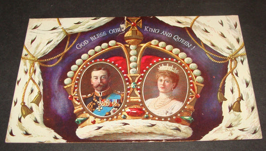 1911 Coronation Series Postcard England UK Britain King Queen George V God Bless