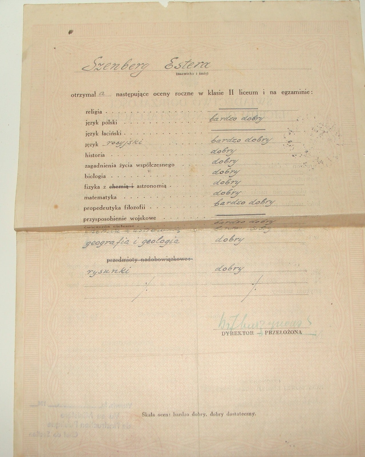 Jewish Judaica 1949 Poland Warsaw School Certificate SZENBERG Israel Consul