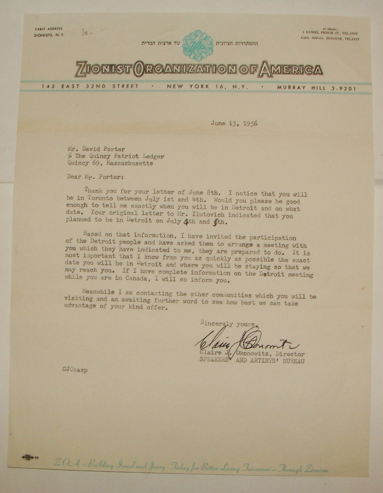 Jewish Judaica Zionist Organization of America United States Claire Okonowitz