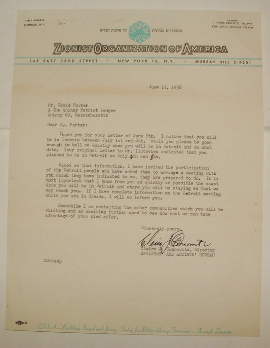 Jewish Judaica Zionist Organization of America United States Claire Okonowitz