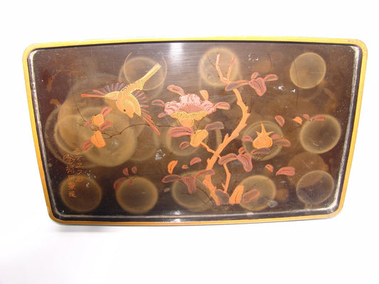 Vintage china chinese wood wooden decorated tree flowers bird serving tray