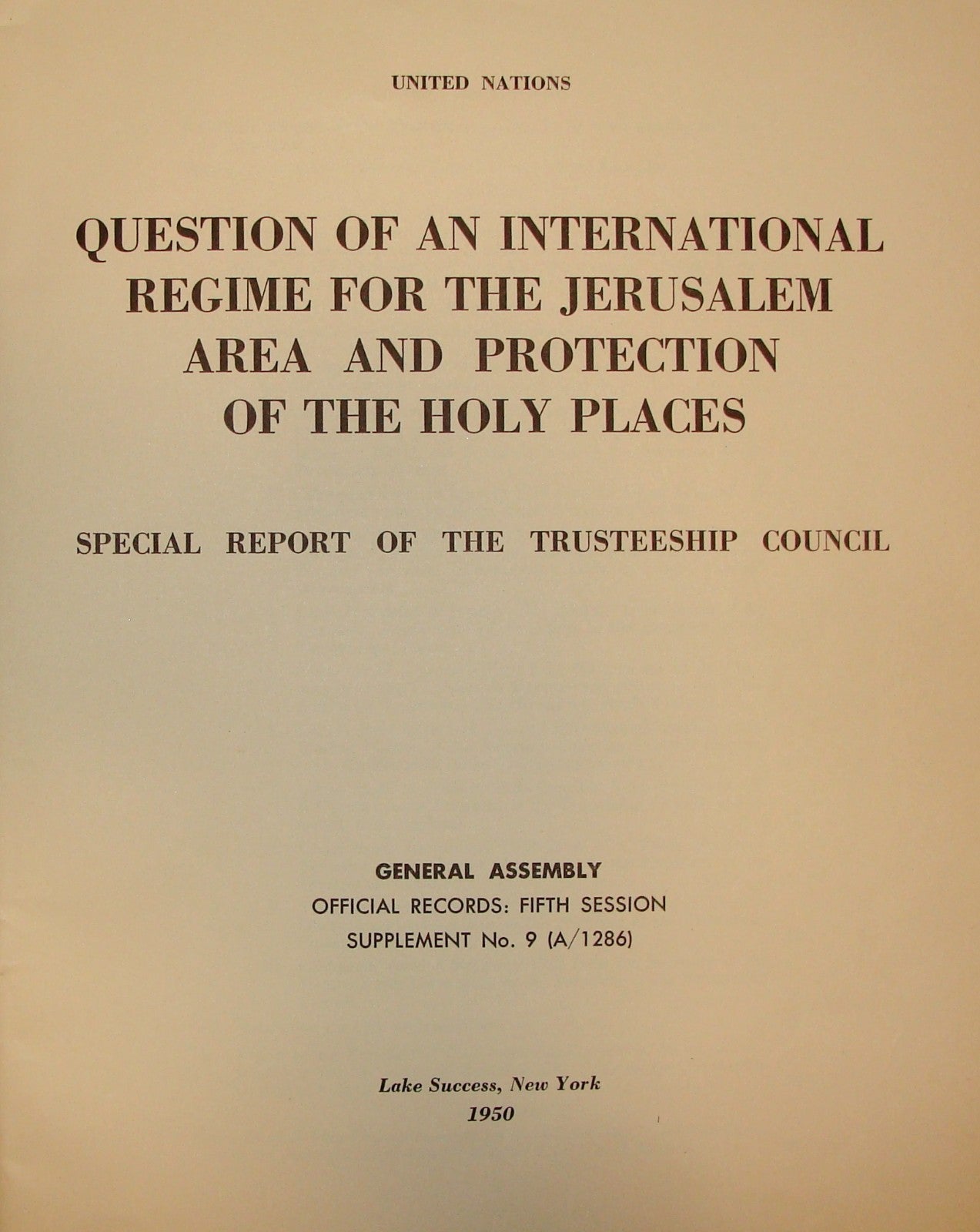 Report Israel 1950 United Nations Jordan Jerusalem Holy Places Question Post War