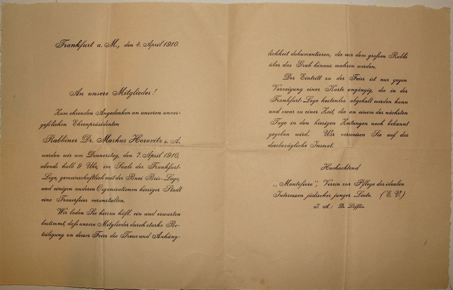 Germany Letter Jewish Judaica 1910 German Frankfurt Rabbi Markus Horovitz Memory