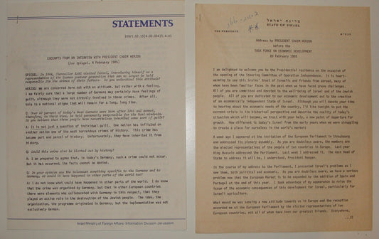 Pol Document Jewish Judaica 1985 Israel Israeli President Chaim Herzog Address