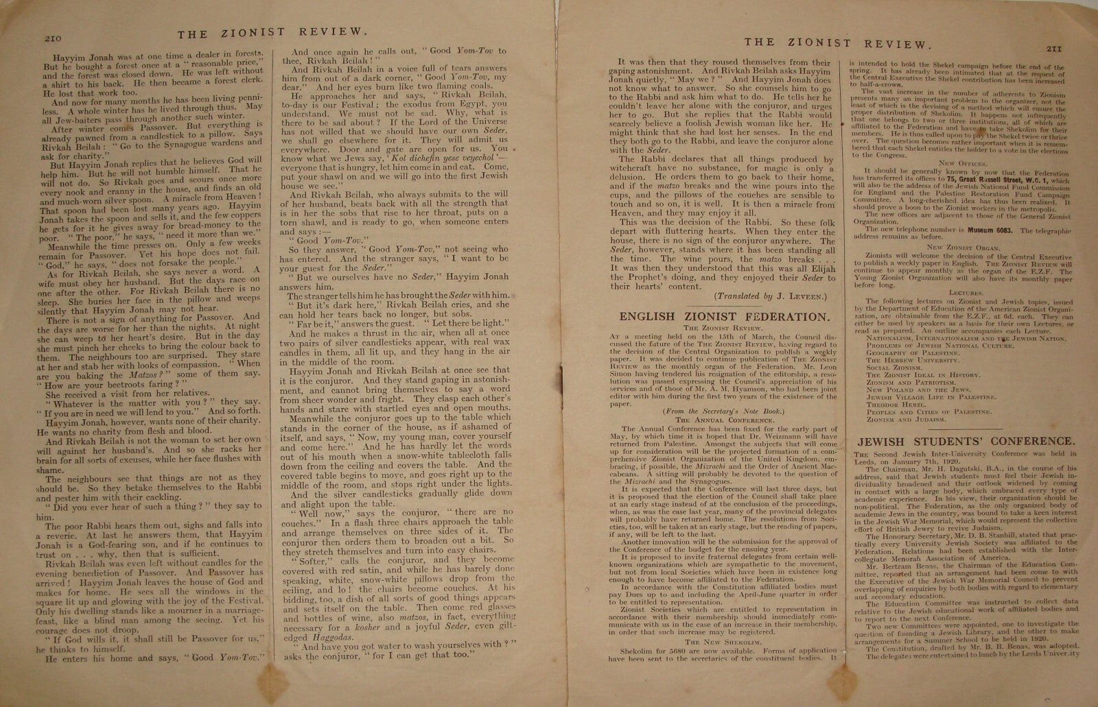 Bulletin Jewish Judaica 1920 THE ZIONIST REVIEW England Britain UK