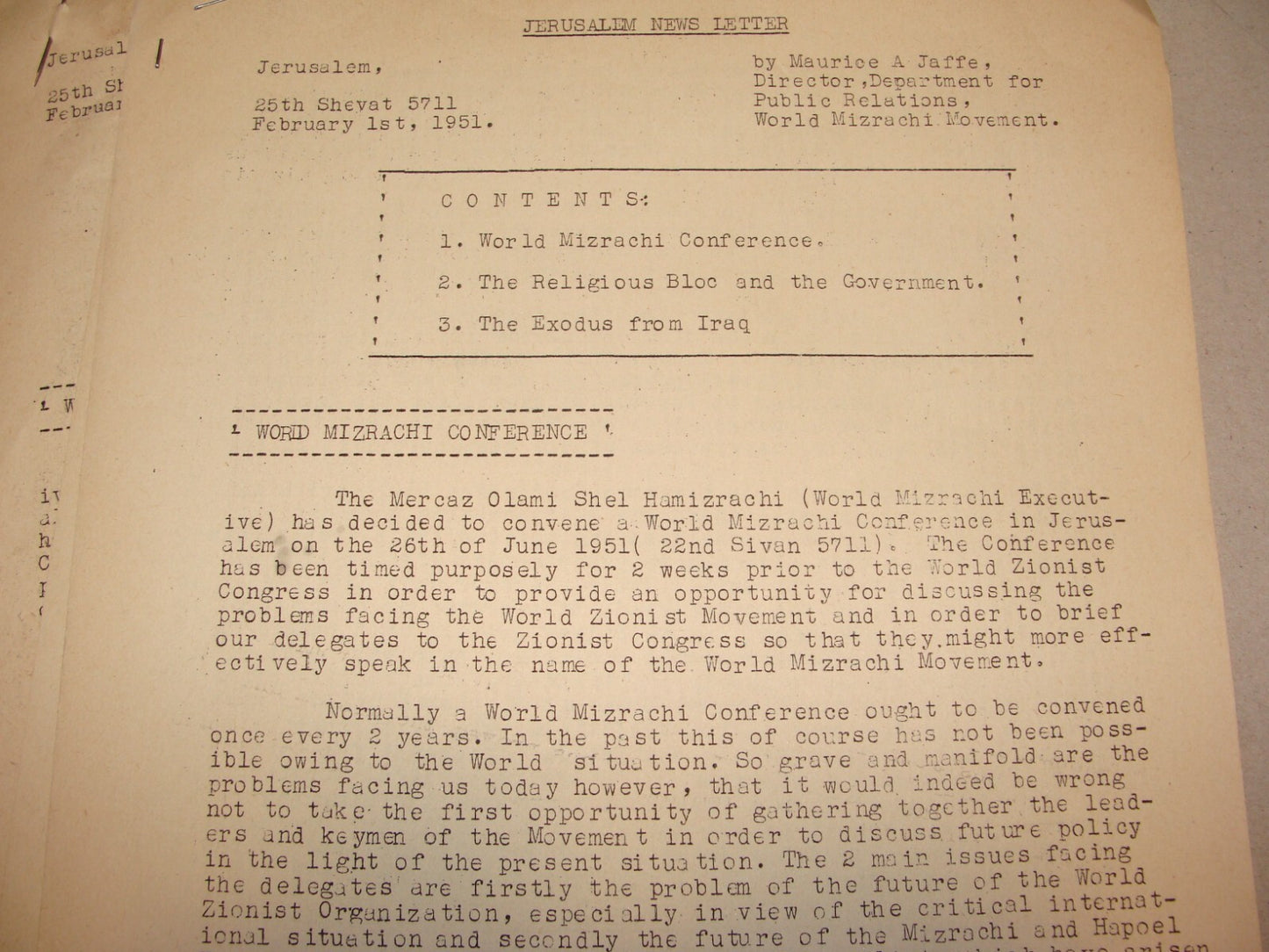 Letter Jewish RARE 1950-51 Israel Rabbi MAURICE JAFFE Jerusalem News x6 Zionist