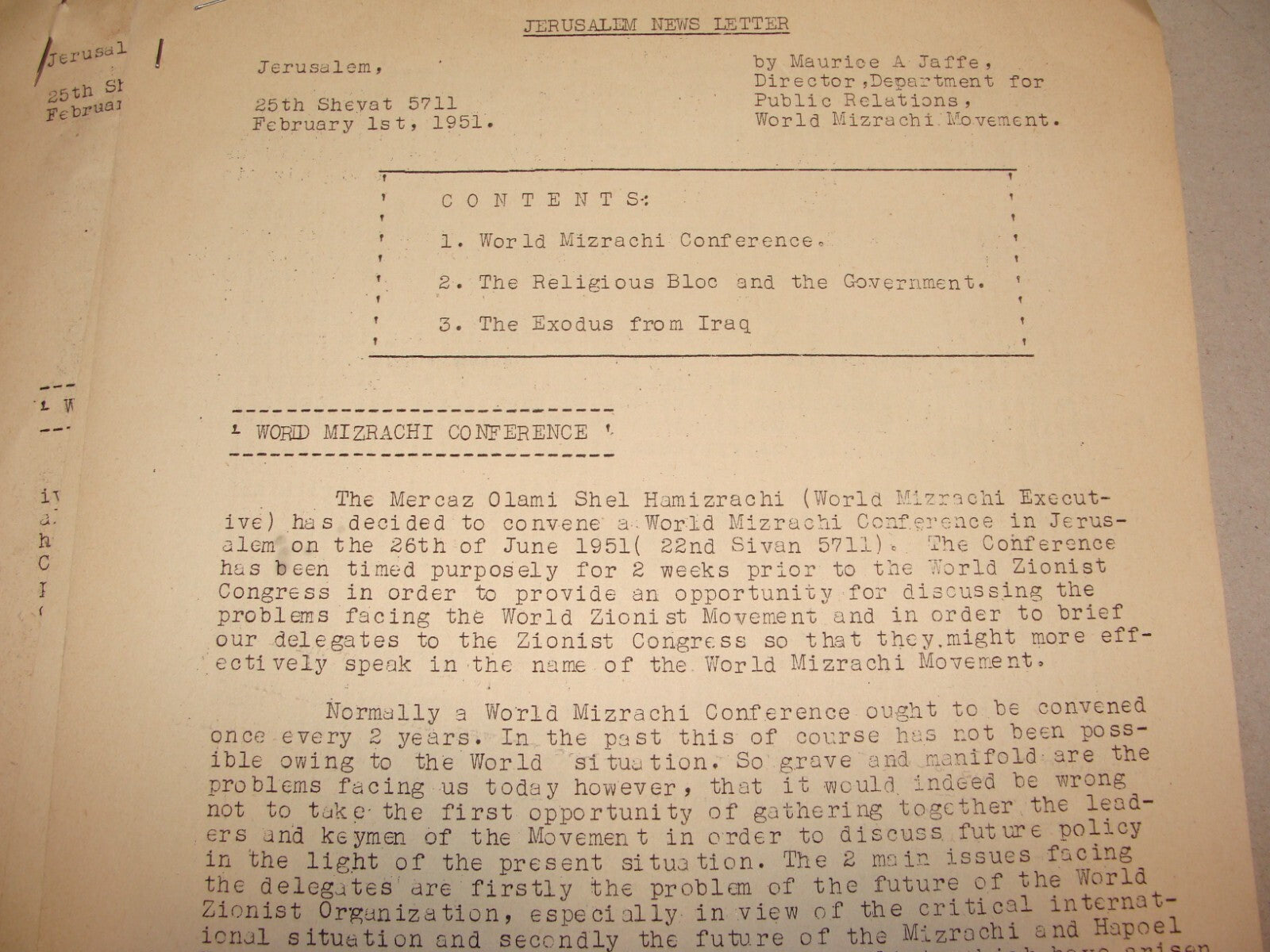 Letter Jewish RARE 1950-51 Israel Rabbi MAURICE JAFFE Jerusalem News x6 Zionist