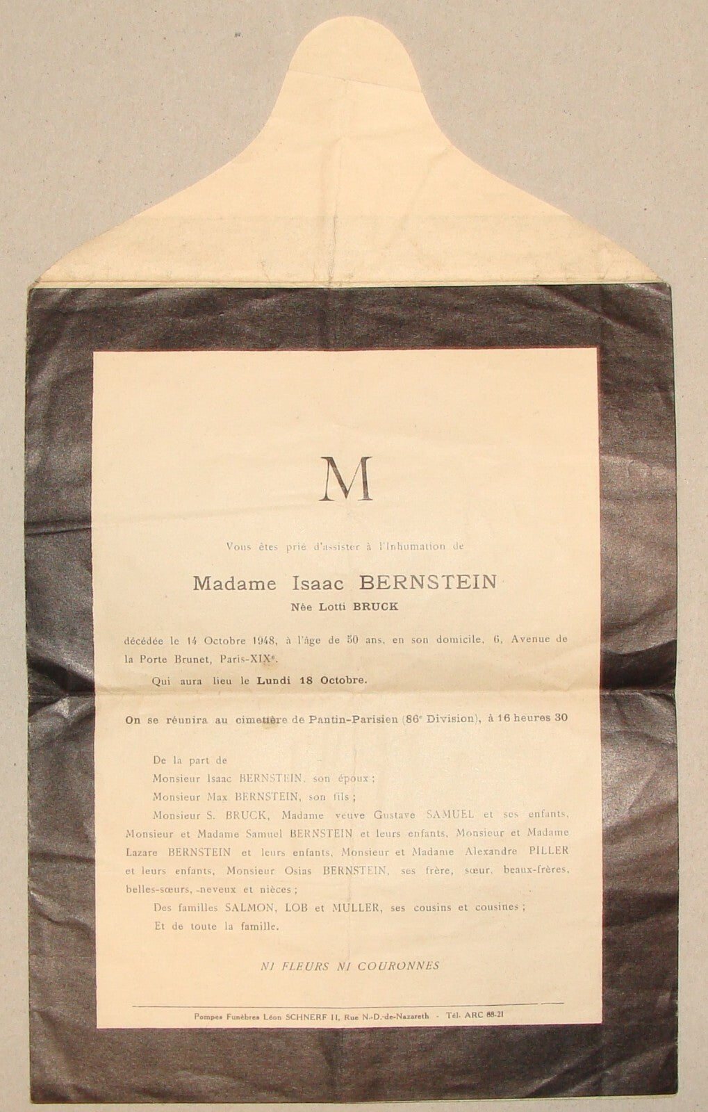 Jewish Judaica 1948 France French Paris Burial Cemetery BERNSTEIN BRUCK SALMON
