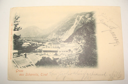 Antique 1900 Gruss Aus Scharnitz Tirol Tyrol Photo Postcard Austria Stamp Letter