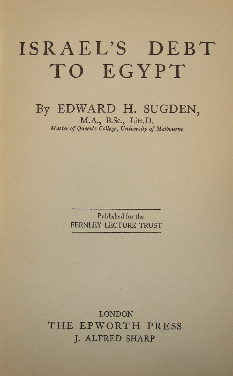 Book Jewish RARE 1928 ISRAEL'S DEBT TO EGYPT Israel History Judaica London