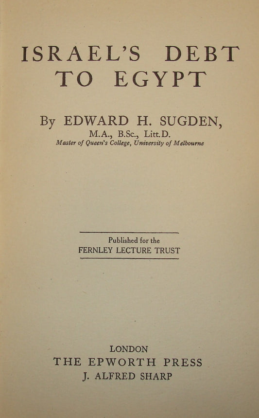 Book Jewish RARE 1928 ISRAEL'S DEBT TO EGYPT Israel History Judaica London