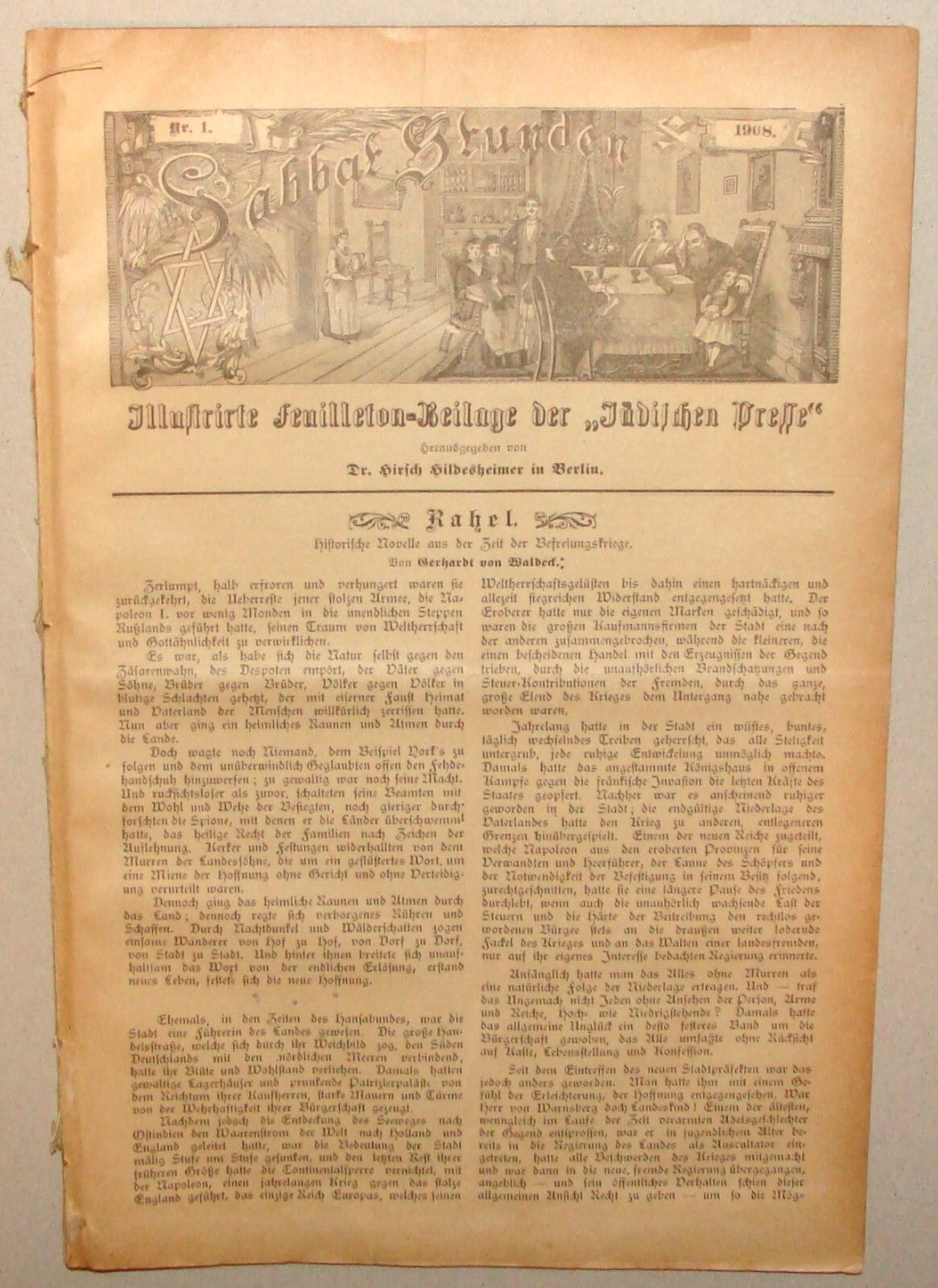 Germany Newspaper Jewish RARE Judaica German Sabbat Stunden 1908 Hildesheimer