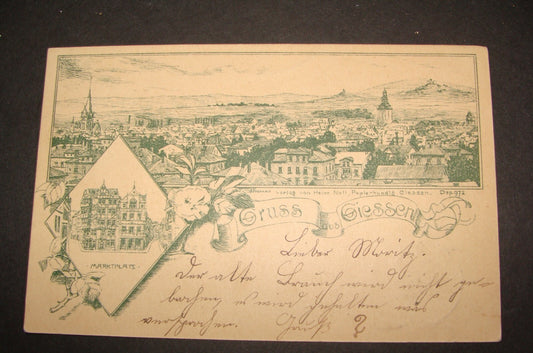 Germany 1897 German Gruss Aus Giessen Postcard