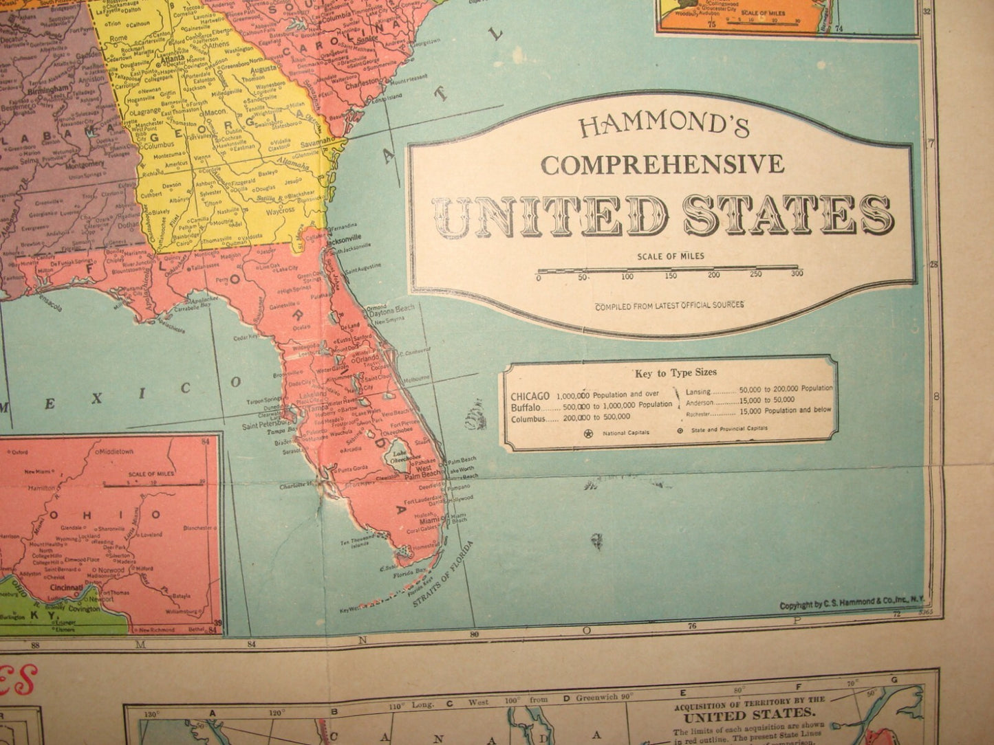 RARE Hammond's Map Of The United States C.S. HAMMOND 1920s