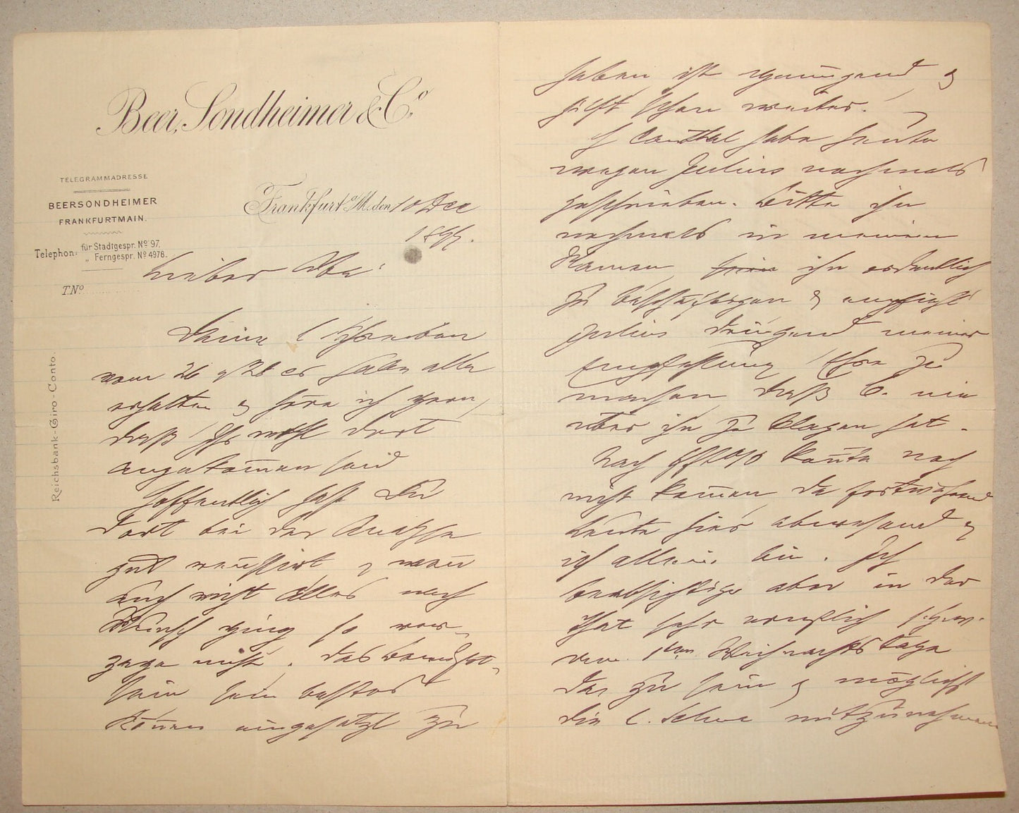 Germany Letter Jewish Judaica BEER SONDHEIMER & Co 1890s German   Frankfurt