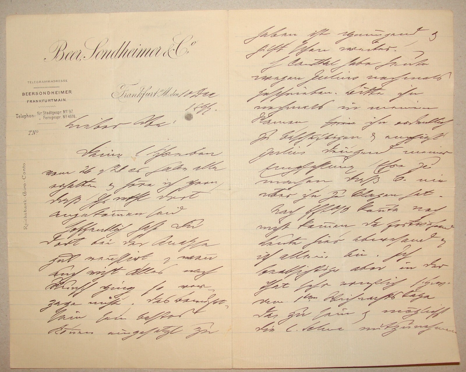 Germany Letter Jewish Judaica BEER SONDHEIMER & Co 1890s German   Frankfurt