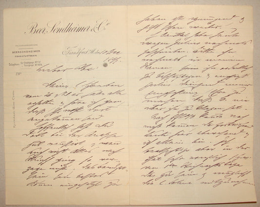 Germany Letter Jewish Judaica BEER SONDHEIMER & Co 1890s German   Frankfurt